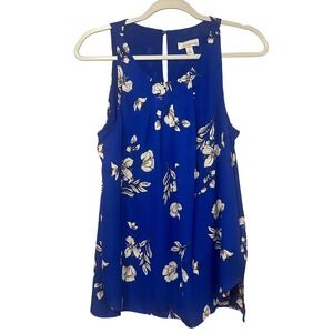 Allison Joy Royal Blue Floral Sleeveless Blouse Tank‎ Top Size Small